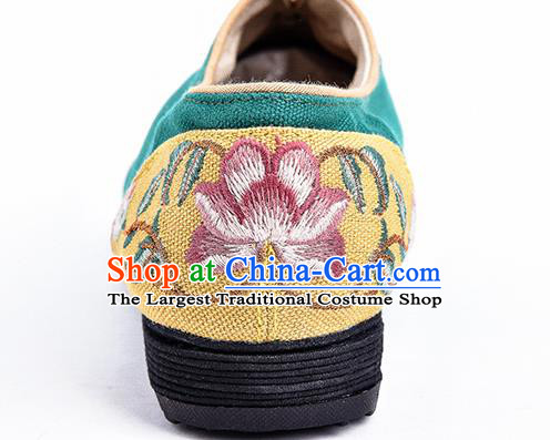 China Green Embroidered Shoes Handmade Canvas Shoes Folk Dance Shoes National Woman Cloth Shoes