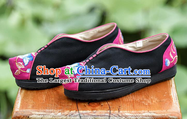 China National Woman Cloth Shoes Black Embroidered Shoes Handmade Canvas Shoes Folk Dance Shoes