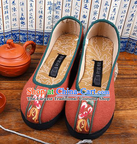 China National Folk Dance Shoes Kung Fu Embroidered Shoes Handmade Cloth Shoes Woman Orange Canvas Shoes