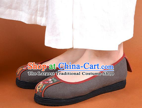 China Woman Grey Canvas Shoes National Folk Dance Shoes Kung Fu Embroidered Shoes Handmade Cloth Shoes