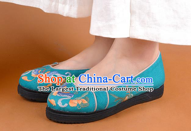 China Handmade Cloth Shoes Folk Dance Green Canvas Shoes National Woman Shoes Embroidered Butterfly Shoes