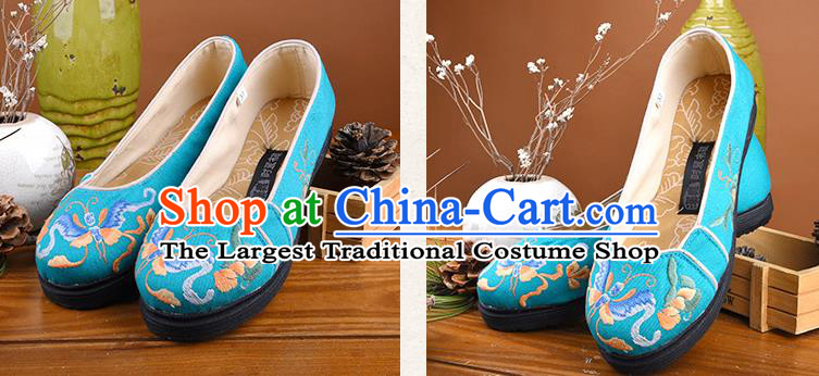 China Handmade Cloth Shoes Folk Dance Green Canvas Shoes National Woman Shoes Embroidered Butterfly Shoes