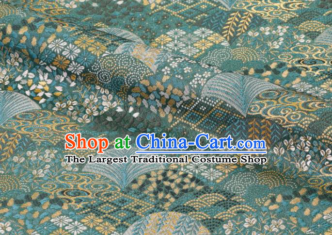 Japanese Nishijin Tapestry Satin Classical Ginkgo Leaf Pattern Damask Traditional Cloth Fabric Kimono Blue Brocade
