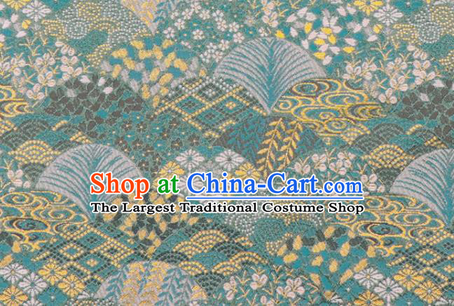 Japanese Nishijin Tapestry Satin Classical Ginkgo Leaf Pattern Damask Traditional Cloth Fabric Kimono Blue Brocade