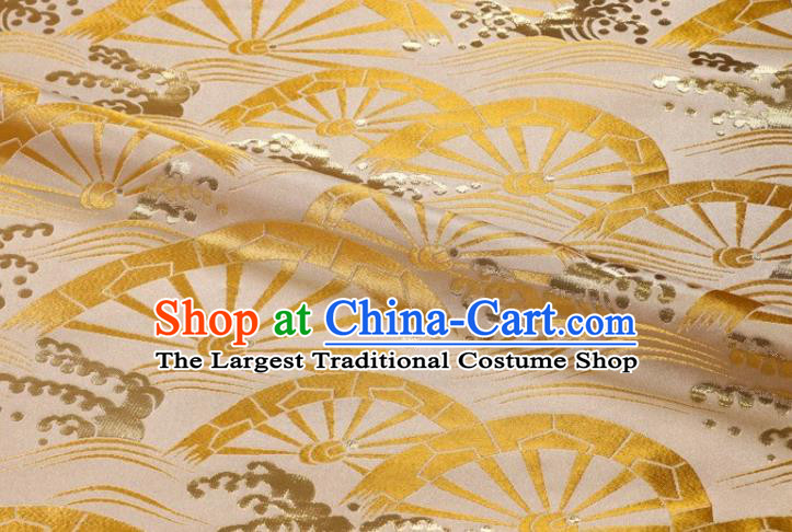 Japanese Light Golden Brocade Nishijin Tapestry Satin Classical Wheel Pattern Damask Traditional Kimono Cloth Fabric