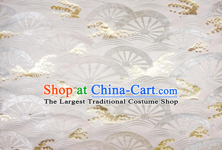 Japanese Traditional Kimono Cloth Fabric White Brocade Nishijin Tapestry Satin Classical Wheel Pattern Damask