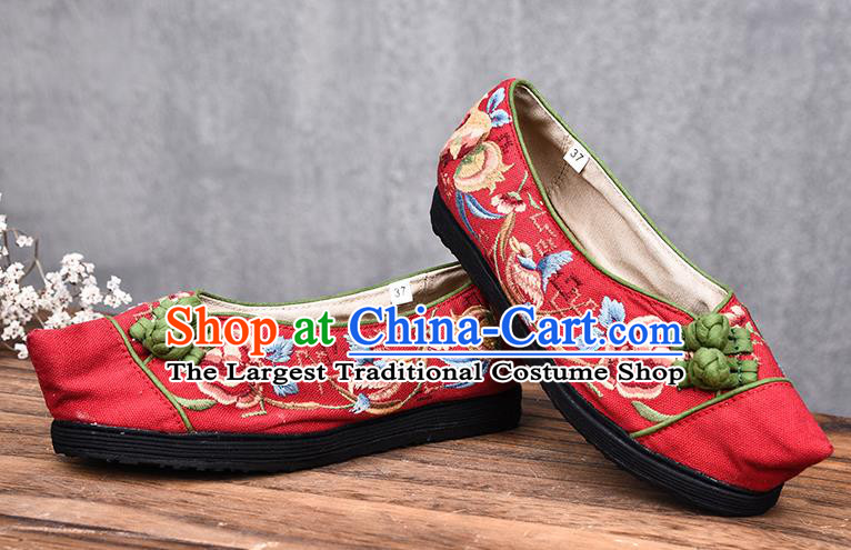 China National Woman Cloth Shoes Traditional Embroidered Shoes Handmade Red Canvas Shoes Folk Dance Shoes