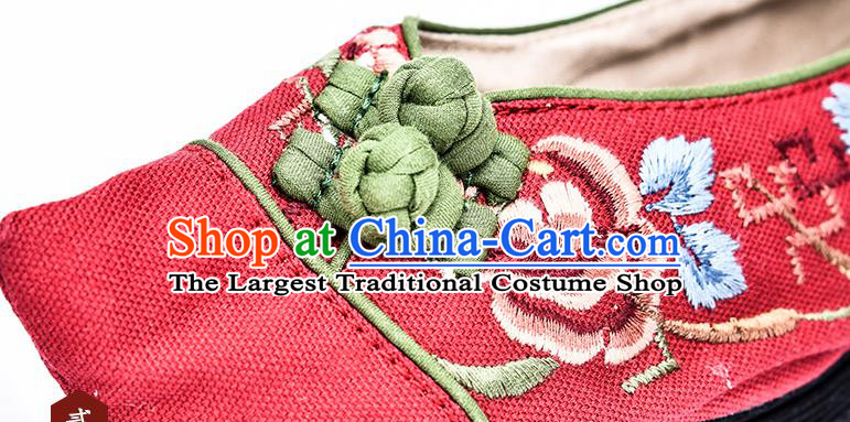 China National Woman Cloth Shoes Traditional Embroidered Shoes Handmade Red Canvas Shoes Folk Dance Shoes