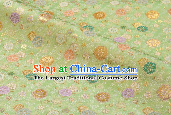 Japanese Light Green Brocade Fabric Nishijin Tapestry Classical Flowers Pattern Damask Traditional Kimono Satin Cloth