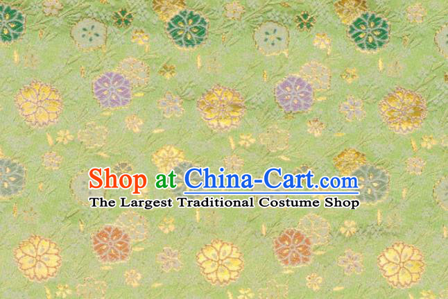 Japanese Light Green Brocade Fabric Nishijin Tapestry Classical Flowers Pattern Damask Traditional Kimono Satin Cloth