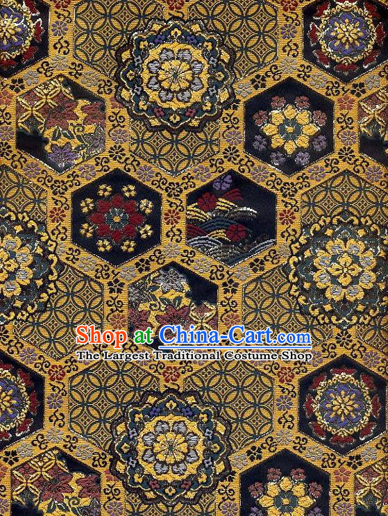 Japanese Traditional Tortoise Shell Pattern Black Brocade Fabric Kimono Satin Cloth Nishijin Tapestry Classical Damask
