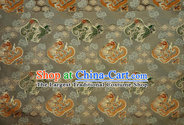 Japanese Classical Damask Traditional Dragon Pattern Grey Brocade Fabric Kimono Satin Cloth Nishijin Tapestry