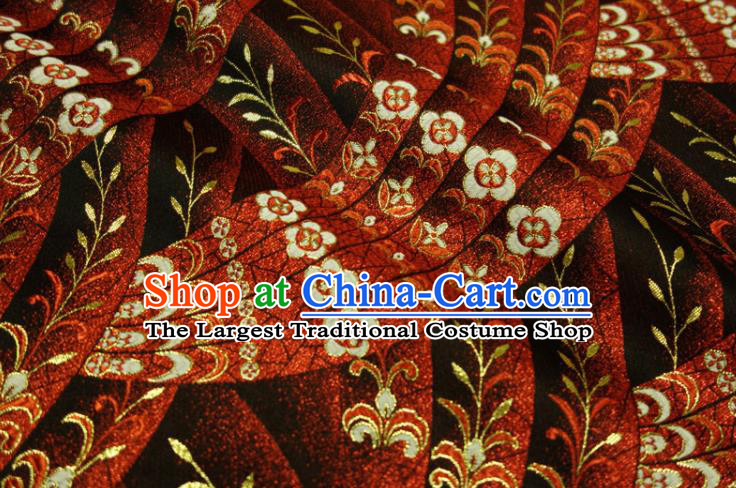 Japanese Traditional Damask Drapery Classical Nishijin Tapestry Royal Red Sakura Pattern Brocade Fabric Kimono Satin Cloth