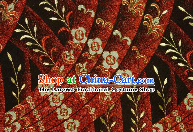 Japanese Traditional Damask Drapery Classical Nishijin Tapestry Royal Red Sakura Pattern Brocade Fabric Kimono Satin Cloth