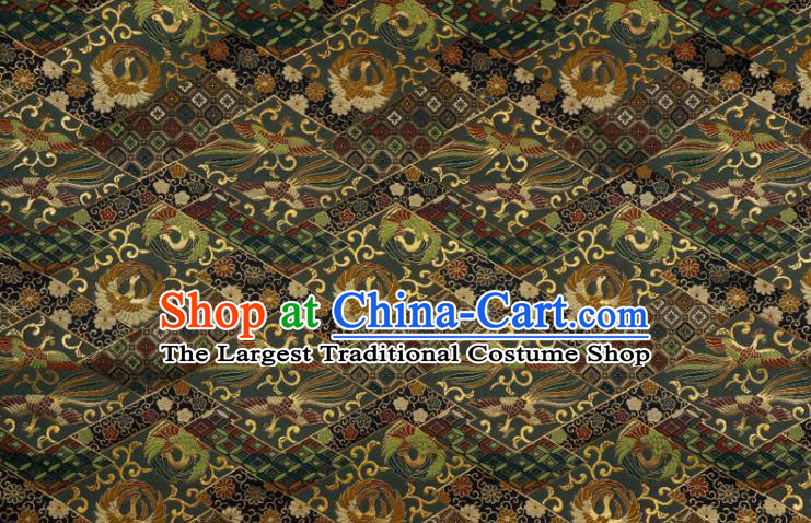 Japanese Traditional Nishijin Tapestry Classical Damask Drapery Royal Phoenix Pattern Atrovirens Brocade Fabric Kimono Satin Cloth