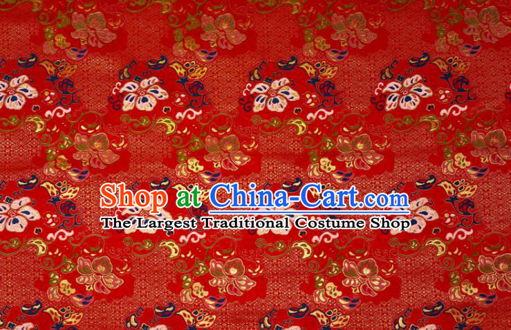 Japanese Kimono Satin Cloth Traditional Nishijin Tapestry Fabric Classical Damask Drapery Palace Twine Pattern Red Brocade
