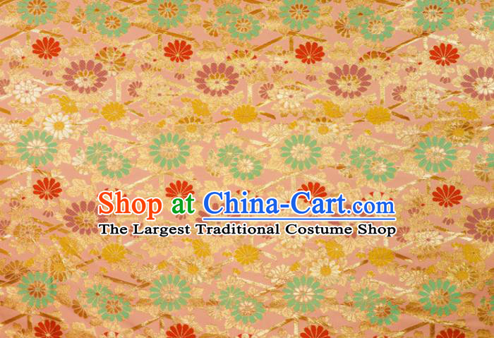 Japanese Royal Chrysanthemum Pattern Pink Brocade Kimono Satin Cloth Traditional Nishijin Tapestry Fabric Classical Damask Drapery
