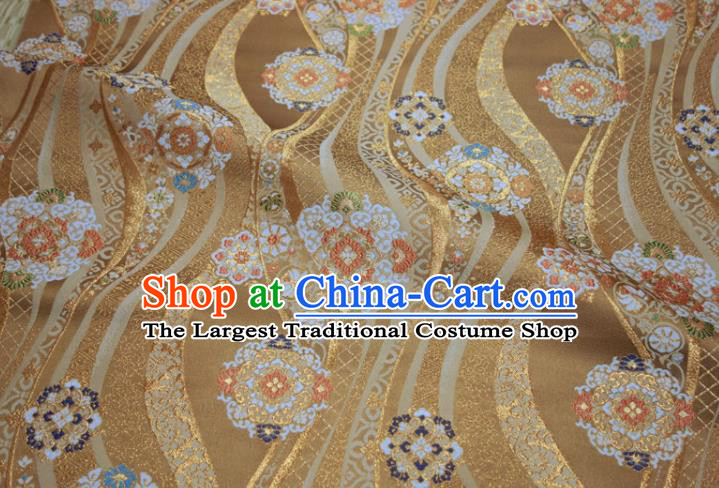 Japanese Classical Damask Drapery Royal Pattern Golden Brocade Kimono Satin Cloth Traditional Nishijin Tapestry Fabric