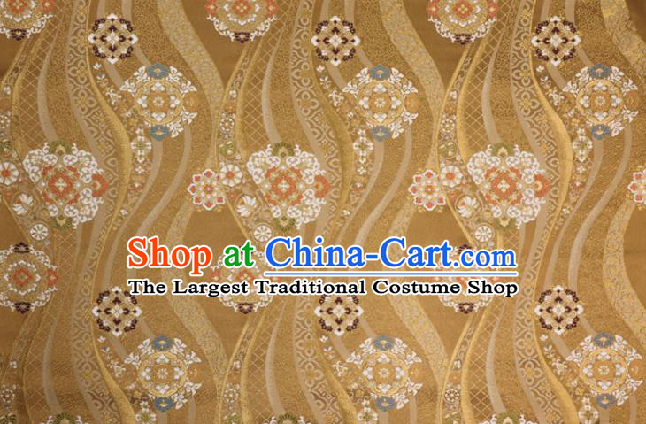 Japanese Classical Damask Drapery Royal Pattern Golden Brocade Kimono Satin Cloth Traditional Nishijin Tapestry Fabric