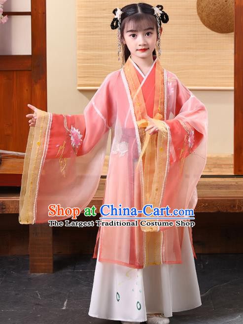 Chinese Traditional Children Performance Pink Hanfu Dress Ancient Girl Princess Garments Classical Dance Clothing