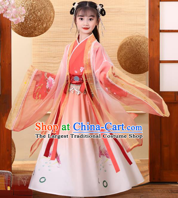 Chinese Traditional Children Performance Pink Hanfu Dress Ancient Girl Princess Garments Classical Dance Clothing
