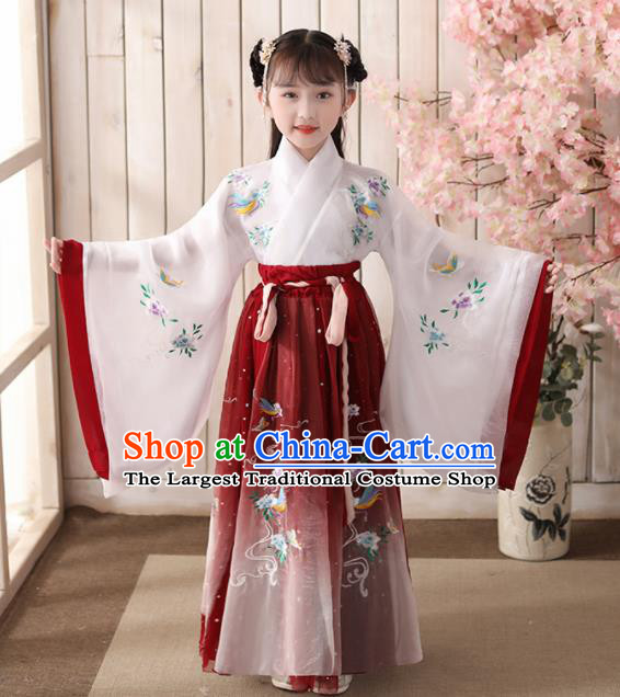 Chinese Traditional Ming Dynasty Children Embroidered Hanfu Dress Ancient Girl Fairy Garments Classical Dance Performance Clothing