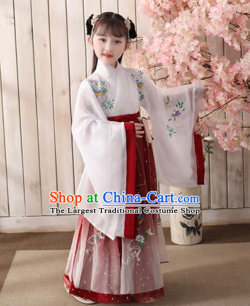 Chinese Traditional Ming Dynasty Children Embroidered Hanfu Dress Ancient Girl Fairy Garments Classical Dance Performance Clothing
