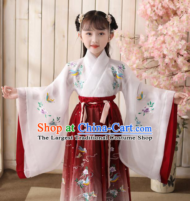Chinese Traditional Ming Dynasty Children Embroidered Hanfu Dress Ancient Girl Fairy Garments Classical Dance Performance Clothing