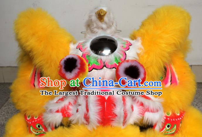 China Southern Lion Dance Performance Costumes Lion Dancing Competition Uniforms Handmade Yellow Fur Lion Head