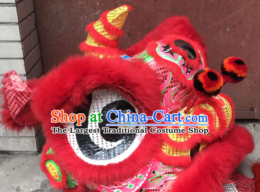 China Handmade Red Fur Southern Lion Head Adults Lion Dance Competition Uniforms Spring Festival Lion Dancing Performance Costumes