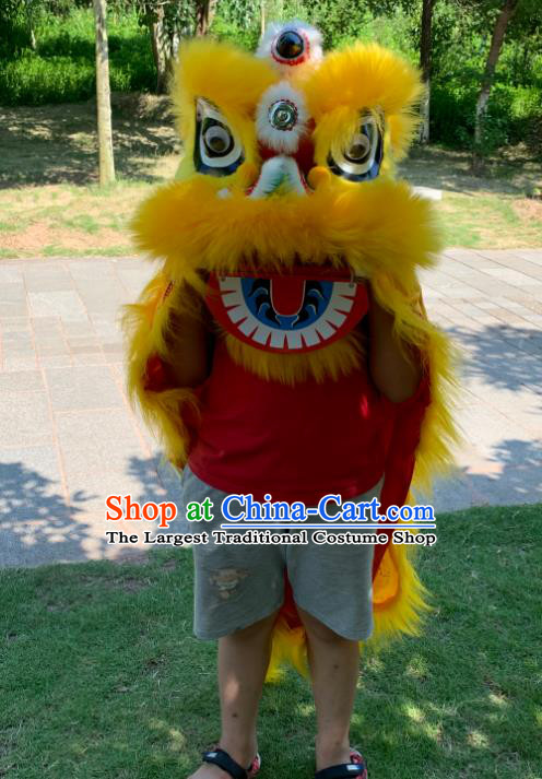 China South Lion Dance Performance Uniforms Spring Festival Lion Dancing Costumes Handmade Children Yellow Fur Lion Head