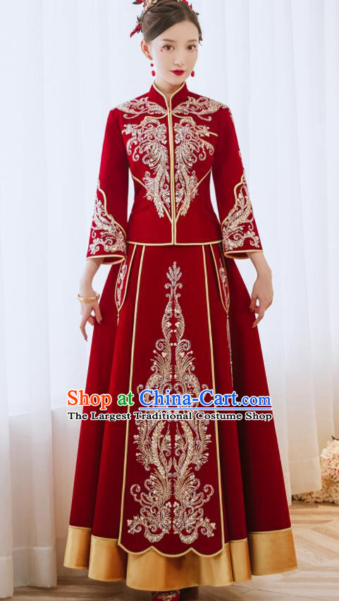 China Classical Xiuhe Suits Embroidered Bride Red Dress Toast Clothing Traditional Wedding Garment Costumes