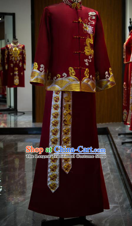 Chinese Ancient Bridegroom Clothing Traditional Wedding Male Uniforms Tang Suit Embroidered Red Mandarin Jacket and Long Robe