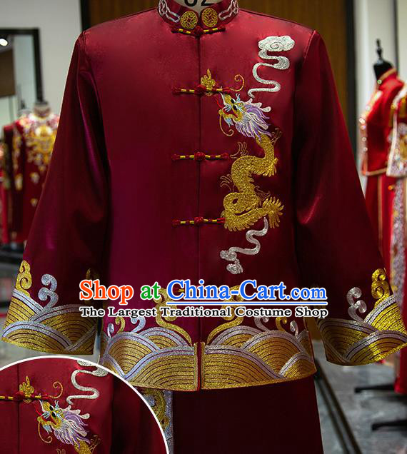 Chinese Ancient Bridegroom Clothing Traditional Wedding Male Uniforms Tang Suit Embroidered Red Mandarin Jacket and Long Robe