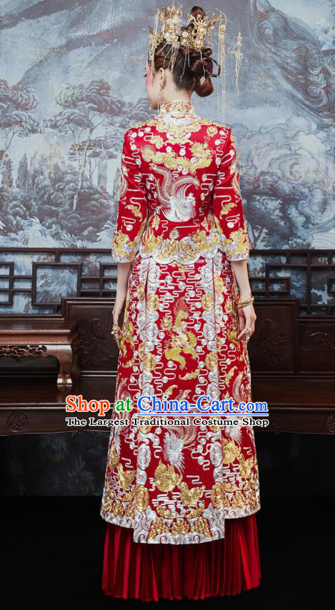 China Bride Toast Clothing Traditional Wedding Red Garment Costumes Classical Xiuhe Suits Embroidered Phoenix Dress