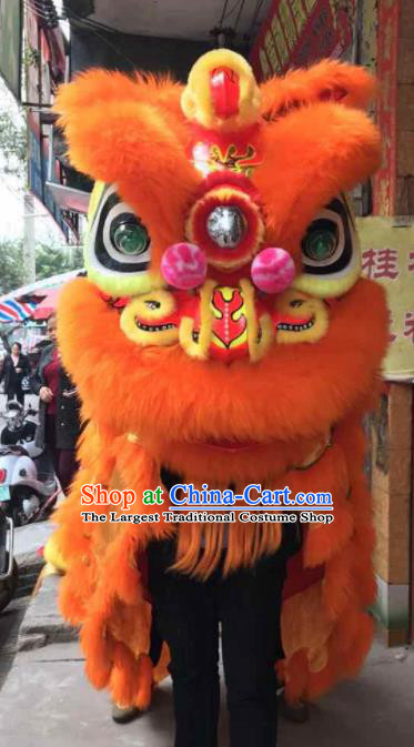 China Spring Festival Lion Dancing Performance Costumes Handmade Adults Orange Fur Lion Head South Lion Dance Uniforms