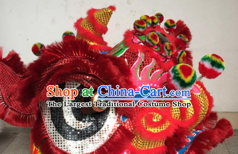 China Southern Lion Dance Competition Costumes Spring Festival Lion Dancing Performance Uniforms Handmade Red Fur Lion Head