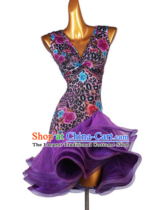 Professional Women Latin Dance Competition Clothing Modern Dance Purple Dress Ballroom Dancing Fashion Cha Cha Costume