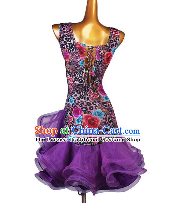 Professional Women Latin Dance Competition Clothing Modern Dance Purple Dress Ballroom Dancing Fashion Cha Cha Costume