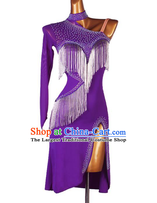 Professional Modern Dance Purple Dress Rumba Dancing Fashion Latin Dance Competition Costume Women Cha Cha Clothing