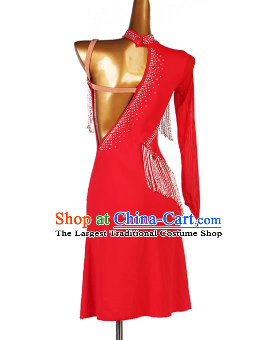 Professional Women Cha Cha Clothing Modern Dance Red Dress Rumba Dancing Fashion Latin Dance Competition Costume