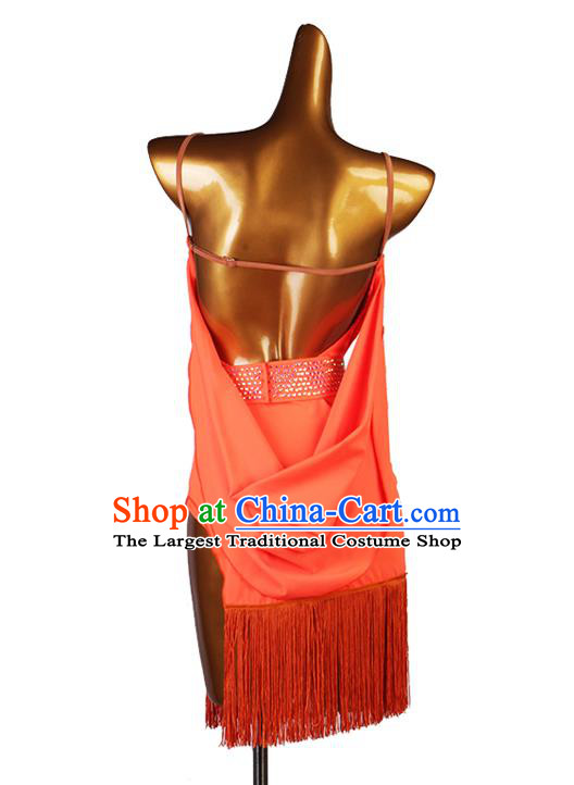 Professional Rumba Dancing Clothing Jitterbug Dance Orange Tassel Dress Women Cha Cha Fashion Latin Dance Competition Costume