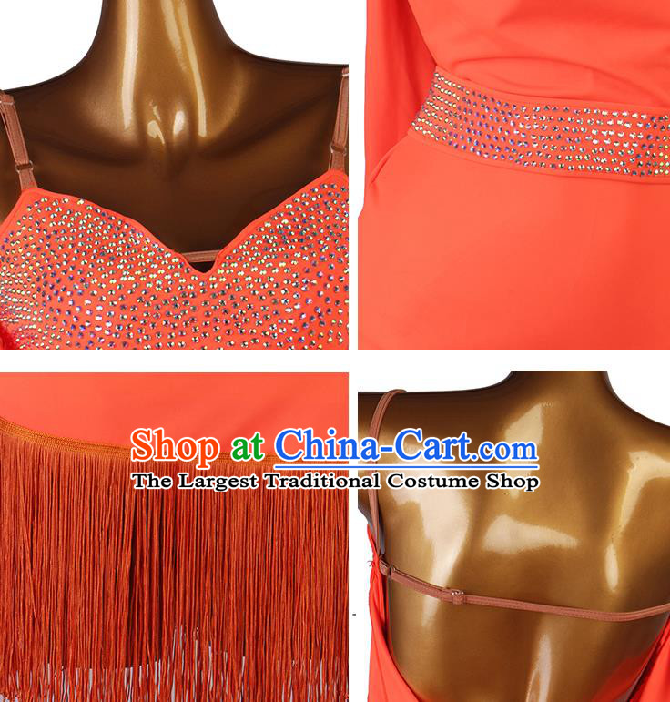 Professional Rumba Dancing Clothing Jitterbug Dance Orange Tassel Dress Women Cha Cha Fashion Latin Dance Competition Costume