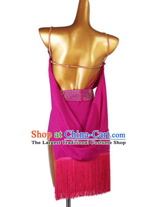 Professional Women Cha Cha Fashion Latin Dance Competition Costume Rumba Dancing Clothing Jitterbug Dance Rosy Tassel Dress