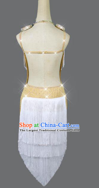 Professional Cha Cha Fashion Women Latin Dance Competition White Tassel Dress Dance Performance Costume Group Dancing Clothing