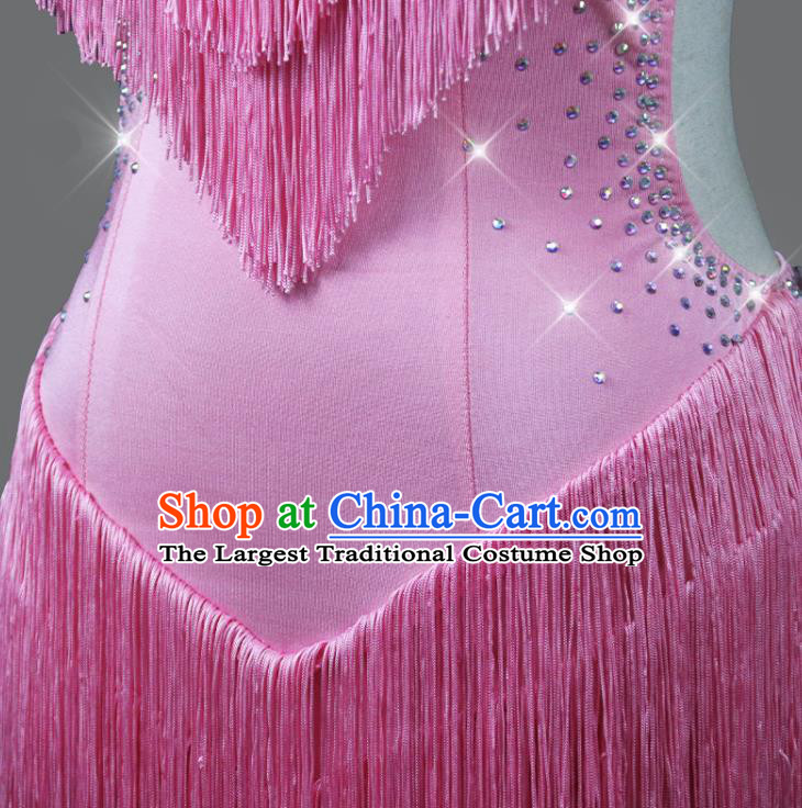 Professional Women Dancing Competition Clothing Cha Cha Sexy Fashion Latin Dance Pink Tassel Dress Modern Dance Costume