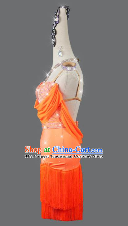 Professional Cha Cha Sexy Fashion Latin Dance Orange Tassel Dress Modern Dance Costume Women Dancing Competition Clothing