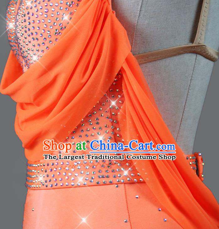 Professional Cha Cha Sexy Fashion Latin Dance Orange Tassel Dress Modern Dance Costume Women Dancing Competition Clothing