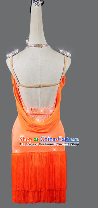 Professional Cha Cha Sexy Fashion Latin Dance Orange Tassel Dress Modern Dance Costume Women Dancing Competition Clothing