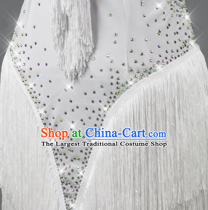 Professional Women Dancing Competition Clothing Cha Cha Sexy Fashion Latin Dance White Tassel Dress Modern Dance Costume